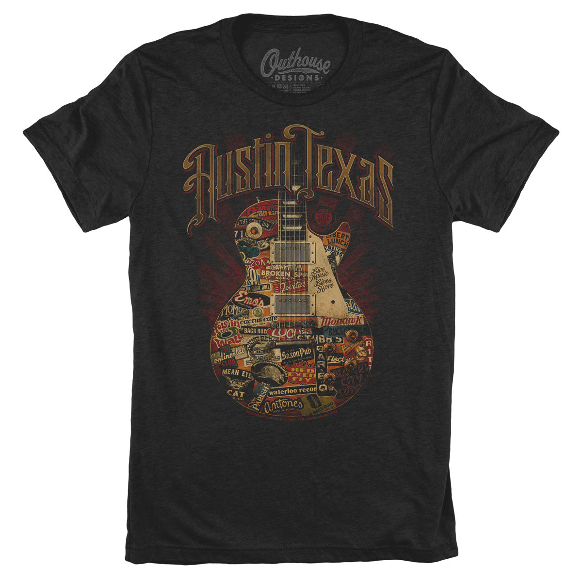 Austin Live Music Guitar Tee - Black Fashion Tee